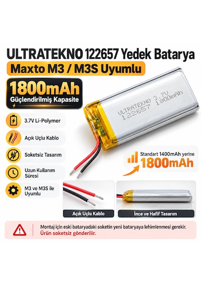 Maxto M3 M3s Uyumlu 3.7v 1800mah Li-po İntercom Yedek Batarya Güçlendirilmiş Pil 122657