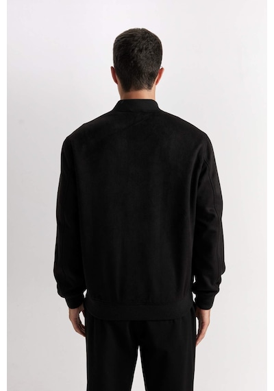 Defacto Slim Fit Dar Kesim Süet Kolej Yaka Fermuarlı Çift Cepli Mevsimlik Baharlık Bomber Mont Ceket A3866AX Siyah