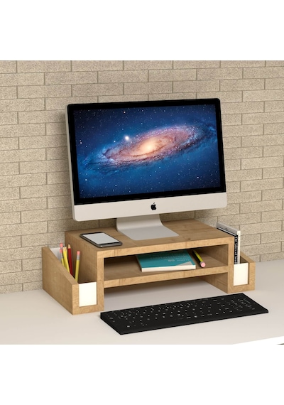 Emkawood Atlas Monitör Yükseltici Laptop Sehpası Safir Meşe