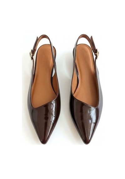 Ne&ve Shoes Kahve Rugan Sivri Burun Tokalı Kadın Babet Kahverengi