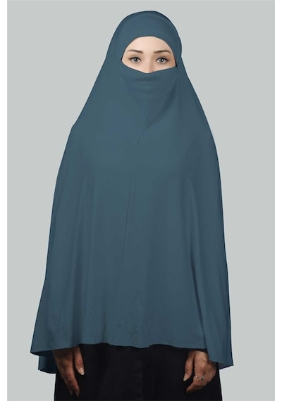 Altobeh Hazır Türban Peçeli Pratik Eşarp Tesettür Nikaplı Hijab - Namaz Örtüsü Sufle (5XL)- Açık Petrol
