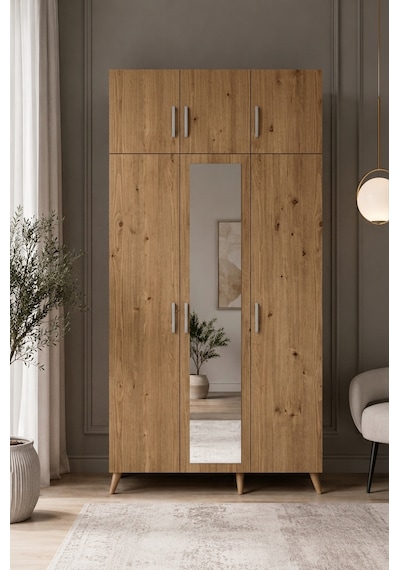 Alara Tamamı Mdf Aynalı Portmanto Vestiyer Ayakkabılık Çam 120 Cm - M5
