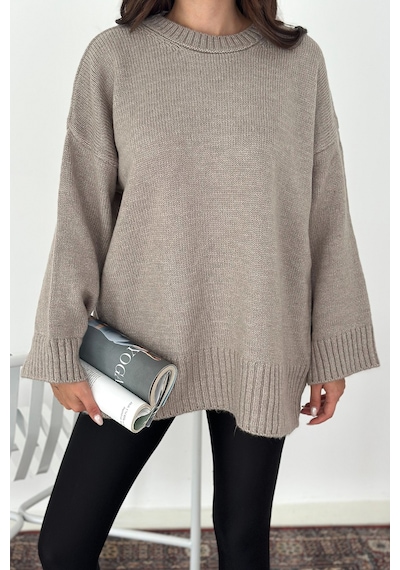 Noa & Noa Kadın Oversize Triko Kazak Rahat & Şehirli Stil Vizon