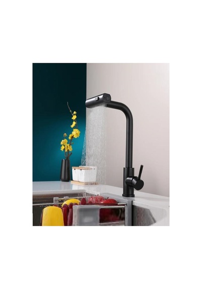 Rena Design Çok Modlu Siyah Mutfak Evye Bataryasi Spiralli Çek Birak Başlik Yağmurlama