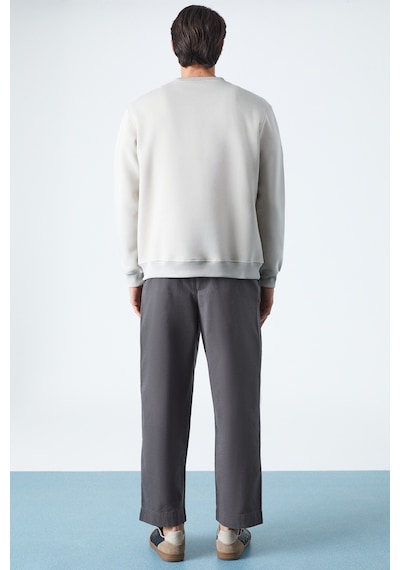 Grimelange Travıs Erkek Organik Kumaşlı Yumuşacık Regular Fit Yuvarlak Yakalı Ekru Sweatshirt Ekru