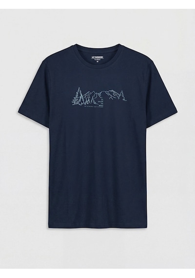 LC Waikiki Lcwaıkıkı Classic Lacivert Bisiklet Yaka Baskılı Erkek Tişört New Navy
