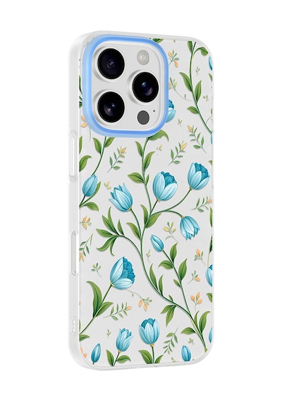 iPhone 16 Pro Max Kılıf Kamera Korumalı Desenli Zore Klip Kapak - Mavi Lale -