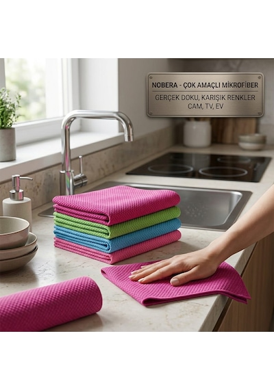Nobera 3'lü Set 50x70 Cm Çok Amaçlı Mikrofiber Bez - Baklava Desenli Cam, Tv Ve Toz Bezi Karışık