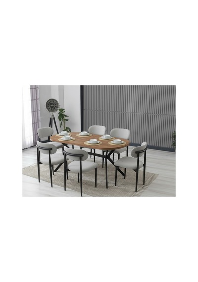 Luna Arya Yemek Masası Takımı / 6 Kişilik Mdf Masa & Polo Sandalye Takımı Gri Gri
