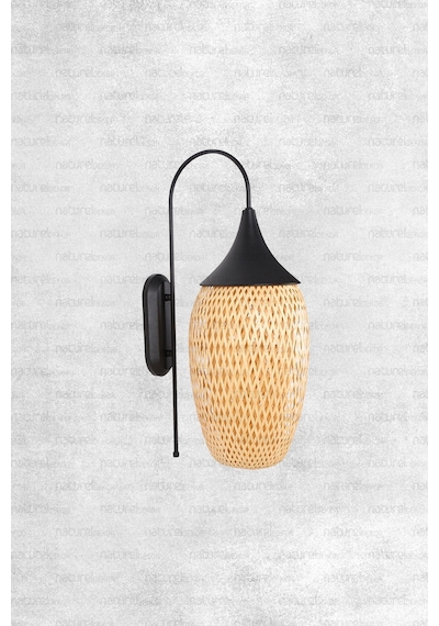 Boja Bambu Siyah Detay Aplik 23x37 Cm İskandinav, Modern, Bohem, Rattan, Aydınlatma Bej
