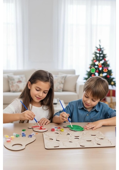 Noel Temalı Ahşap Boyama Oyun Seti Okul Öncesi Etkinlik