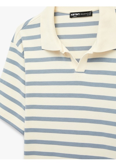Koton Regular Fit Kısa Kollu Polo Yaka Çizgili Tişört Mavi Çizgili 6sam10388mk