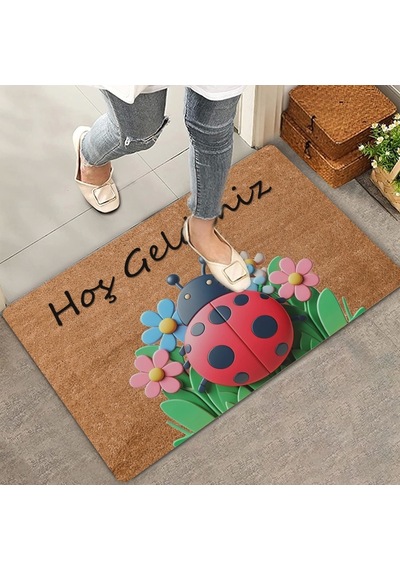 Valerine Life Uğur Böceği Ve Papatyalı Welcome Kapı Önü Paspası 45x70cm