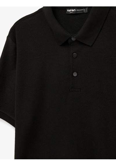 Koton Regular Fit Kısa Kollu Düğmeli Polo Yaka Tişört Siyah 6sam10283mk
