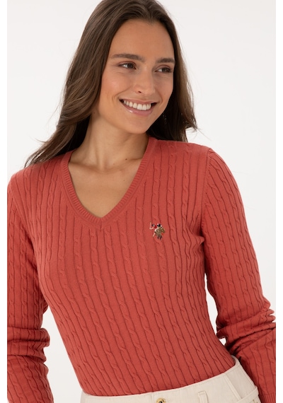 U.S. Polo Assn. Kadın Gül Kurusu V Yaka Basic Kazak 50307700-VR026 U.S. Polo Assn. Kadın Gül Kurusu V Yaka Basic Kazak 50307700-VR026