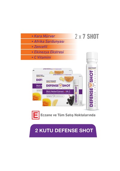 Defense Shot Kara Mürver, Afrika Sardunyası, Zencefil İçeren Gıda Takviyesi 2 X 7 Shot