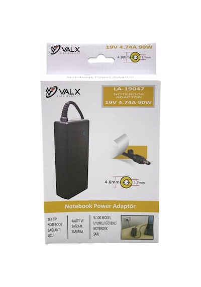 Valx La-19047 19V 4.47A 90W 4.8X1.7 MM Hp-Asus Uyumlu Notebook Adaptör