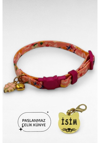Caramelos Güvenlik Kilitli Kedi Tasması, Isimli Kedi Tasması, Kedi Isimlik, Kedi Künyesi, Safety Click Desen Y22-tek Diğer