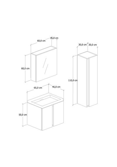 %100 Mdf 65 Cm Lavina Banyo Dolabı + 30 Cm Lavina Boy Dolabı Beyaz