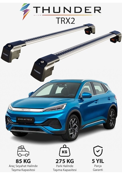 Byd Atto 3 2022-sonrası Trx2 Thunder Carrier Kilitli Ara Atkı Taşıyıcı Tavan Barı Siyah