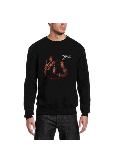Tupac Best Phone Baskılı Siyah Erkek Örme Sweatshirt