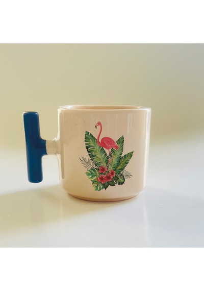 Flamingo Baskılı Mavi Kulplu T Kupa