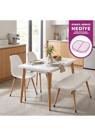 Vilinze Eames Sandalye-bank Avanos Ahşap Mdf Mutfak Masası Takımı - 70x120 Cm Natürel Vilinze Eames Sandalye-bank Avanos Ahşap Mdf Mutfak Masası Takımı - 70x120 Cm Natürel