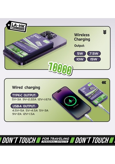 P90 10.000 Mah Pd20w Kablosuz Şarjlı Powerbank, Travel Serisi, Mor