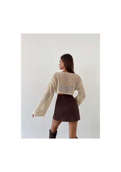 Munora Butik Uzun Kollu Taş Triko Crop Bluz Taş Taş