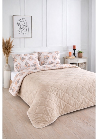 Formeya Kapitoneli Çift Kişilik Desenli Pike - Yatak Örtüsü Takımı 200x230 Cm - 2 Adet Yastık Kılıflı Turuncu
