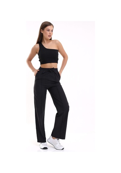 Winmoda34 Kadın Keten Palazzo Pantolon Önü Dikişli siyah