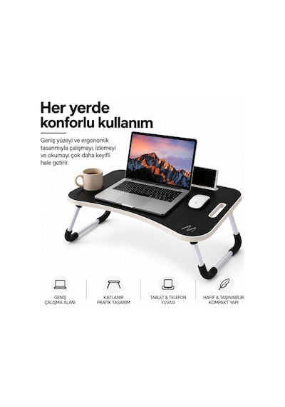 Muıtomas Katlanabilir Bardaklıklı Laptop Masası Siyah