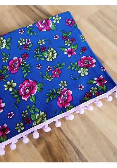 Pembe Ponponlu Gül Divitin Runner Lacivert