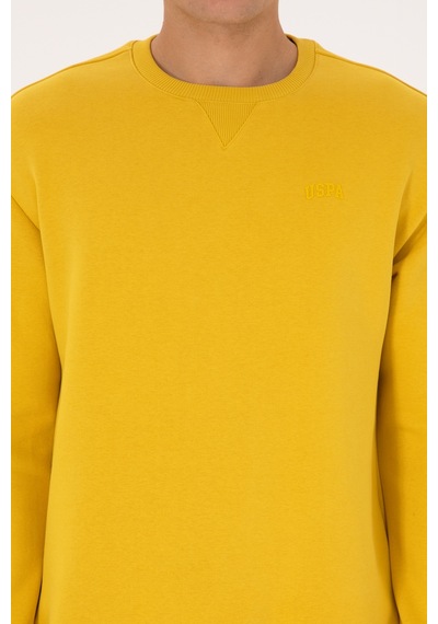 U.S. Polo Assn. Erkek Comfort Fit Bisiklet Yaka Şardonlu Sarı Basic Sweatshirt 50313757-VR094