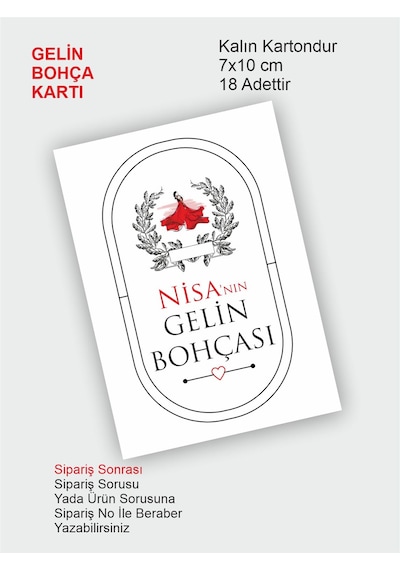 Gelin Bohçası Kartları, Gelin Çeyiz Bohça Kartı, Bohça Kartı 18 Adet