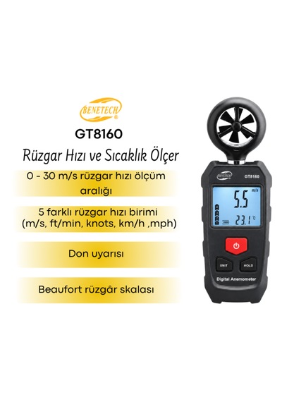 Benetech Gt8160 Mini Anemometre Rüzgar Hızı Ölçer