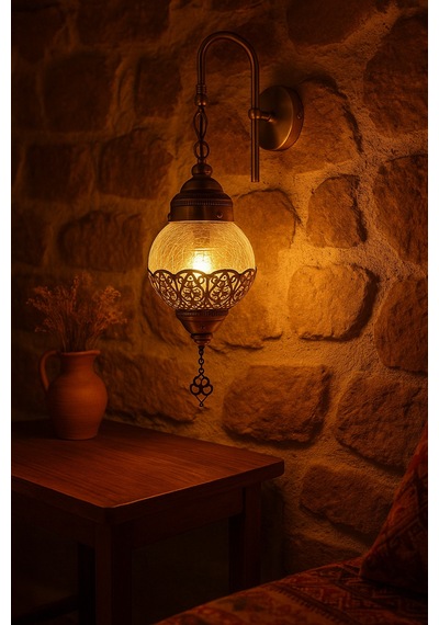 Hürrem Aplik Eskitme Şeffaf Camlı Otantik Rustik Osmanlı Stili Otel Cafe Duvar Apliği Aplik Çok Renkli