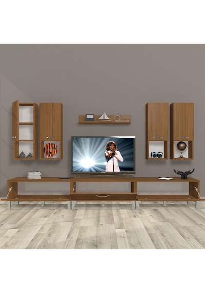 Decoraktiv Eko 8da Slm Krom Ayaklı Tv Ünitesi Tv Sehpası Ceviz
