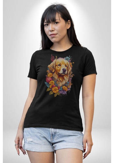 Golden Çiçekli Baby Face Unisex Unisex Siyah Organik Baskılı T-shirt Penye Yüksek Kalite Siyah