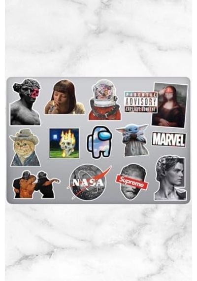 Aesthetic Temalı Laptop Notebook Tablet Sticker Seti 14 Adet Abanoz