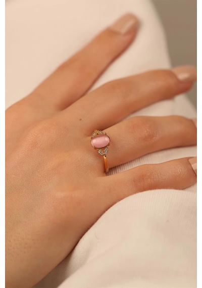 Çgk Çiğdem Gürel Kuyumculuk Pembe Opal Taşlı Altın Yüzük Gold