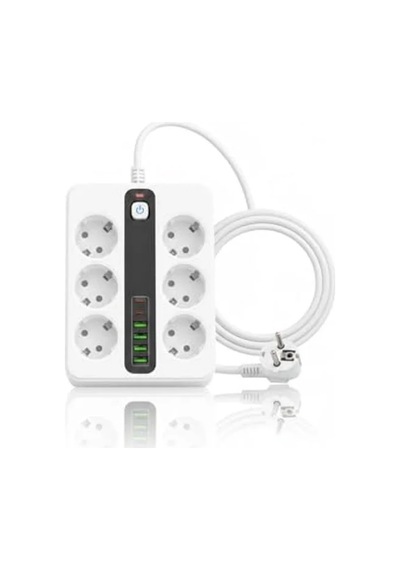 6'lı Priz, 4 Usb Ve 2 Type-c Çıkışı İle Kullanıma Uygun 0