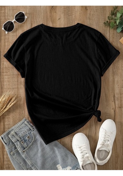Uyguntarz Unisex Jean Desenli Kalp Tasarım Basklı Tshirt Siyah
