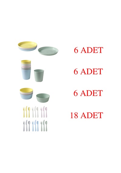 Pratik Dayanıklı Çocuklar İçin Tabak,kase,bardak,çatal,kaşık,bıçak Seti, 36 Parça Çok Renkli - 789360559 Çok Renkli