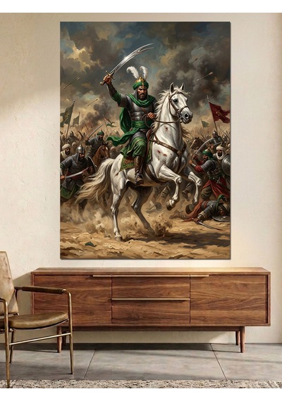 At Üstünde Osmanlı Akıncısı Savaş Dekoratif Kanvas - Mdf Ahşap Tablo Çok Renkli