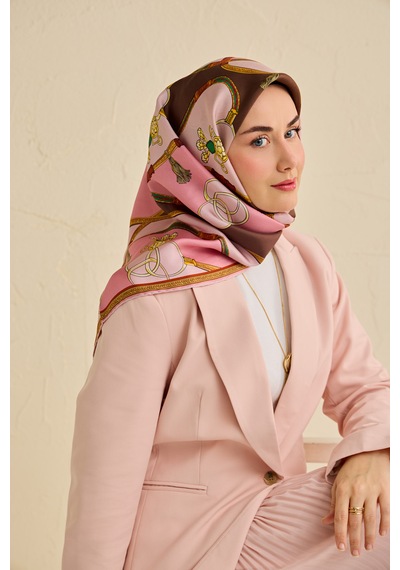 Silk Home Twill İpek Eşarp 11500-03 Pembe - Kahverengi