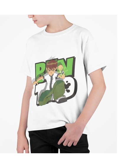 Kostüm Sarayı Benten Baskılı Tişört | Ben 10 Baskılı T-Shirt Beyaz
