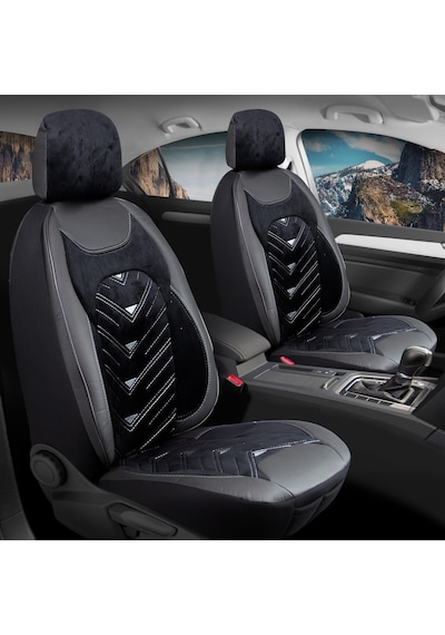 Bmw 5 Serisi 524 Oto Koltuk Kılıfı 5'li Set Lüks Deri, Kadife Detaylı Prosev Model Siyah Beyaz