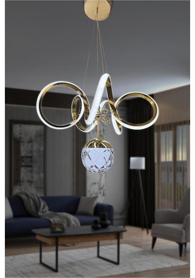 Kıvrım Tek Top Modern Oturma Ledli Avize Gold 3 Renk