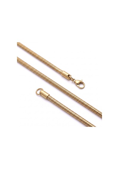Premium Parlak Ve Şık Oval Spiral Erkek Çelik Zincir Kolye 5 Mm 55 Cm 3183eck011 - Gold Renk Altın